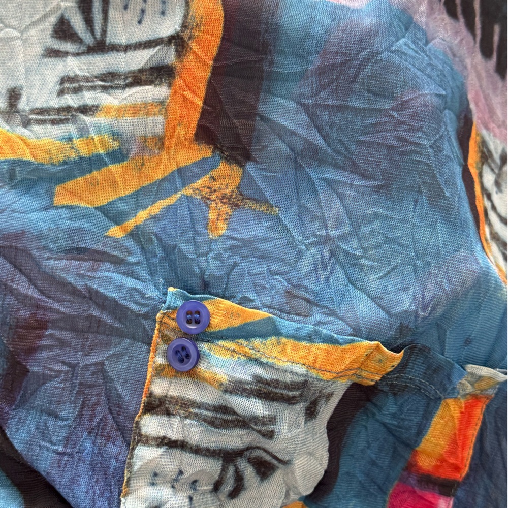 SHANA Lightweight Abstract Print Long-Sleeve Tunic Top - Blue Mix, Medium - Picture 6 of 7